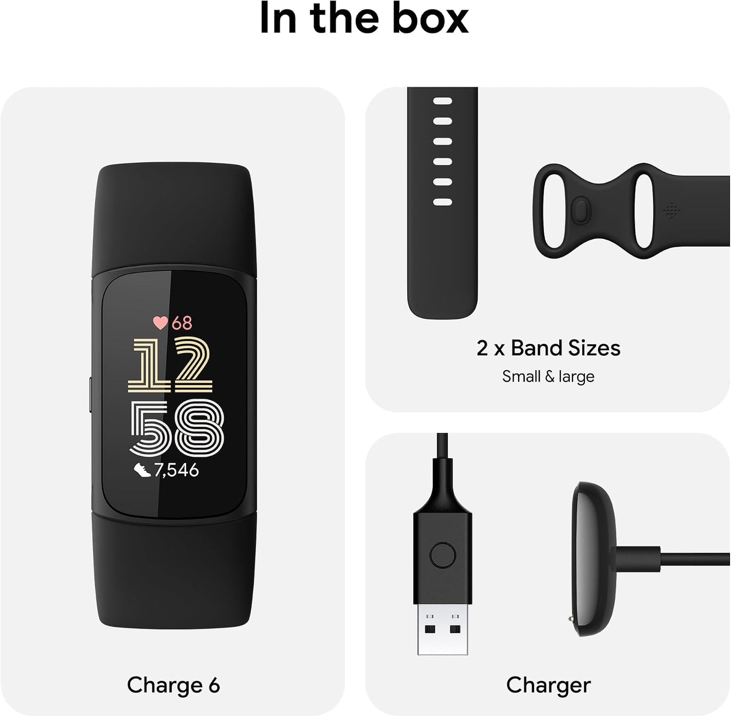 (Clearance Sale)Fitness Tracker - Obsidian/Black | Google apps, heart rate on exercise equipment,  small and large bands